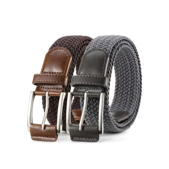 GAEKEAO Belt for Men 2 Pack Elastic Braided 1 3/8" Stretch Men Belts for Casual Pants and Jeans,Gift Box