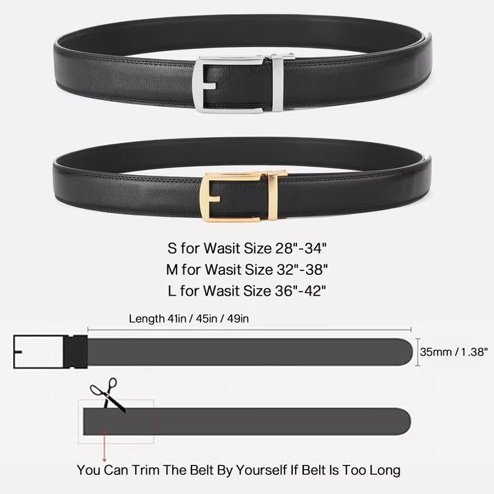 GAEKEAO Ratchet Belt for Men Genuine Leather 1 3/8" - Micro-Adjust Buckle Trim to Fit Dress Belt Casual to Formal Gift Boxed