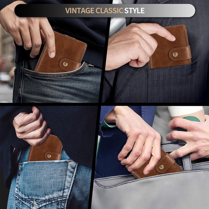 GAEKEAO Men's Wallet Samll RFID Blocking Bifold Wallet for Men Leather Credit Card Holder 11 Card Slots