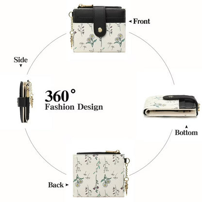 GAEKEAO Small Wallet for Women RFID Blocking Slim Bifold Floral Leather Card Holder with Zipper Pocket ID Window
