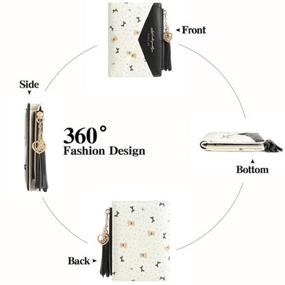 GAEKEAO Small Womens Wallet RFID Blocking Bifold Card Holder Tassel Vegan Leather Wallets Cute Pattern with Zipper Pocket