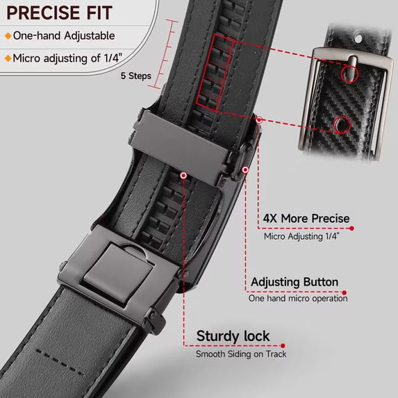 GAEKEAO Men’s Ratchet Belt Adjustable Leather Belt with Auto Lock Buckle Trim to Fit and Gift Box
