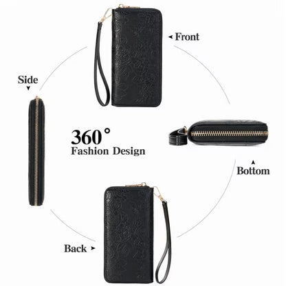 GAEKEAO Womens Wallet RFID Blocking Leather Wristlet Purse Large Capacity Card Holder Long Ladies Wallet Zip Around Clutch