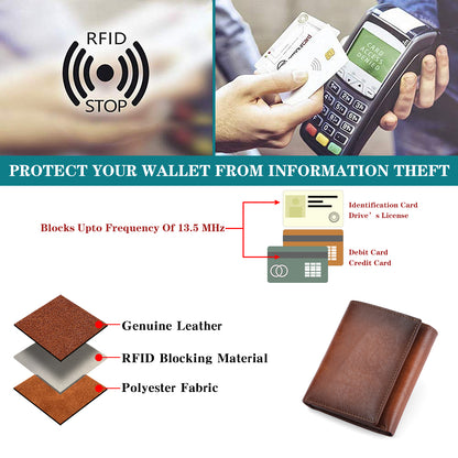 GAEKEAO Real Leather Trifold Wallet for Men with RFID Blocking Credit Card Holde Wallet 2 ID Compartment