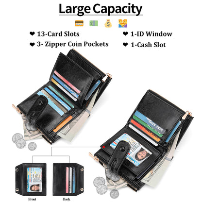 GAEKEAO Chain Wallets for Men, Bifold RFID Wallet for Men with Chain High Security Mens Wallet with Zipper, Genuine Leather Wallets for Men with Anti-Theft Chain and Coin Pocket, Billeteras de Hombres