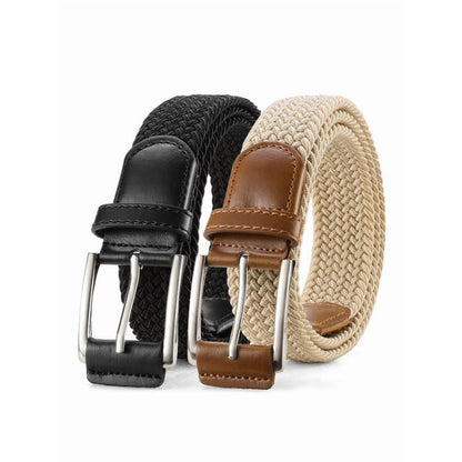 GAEKEAO Belt for Men 2 Pack Elastic Braided 1 3/8" Stretch Men Belts for Casual Pants and Jeans,Gift Box