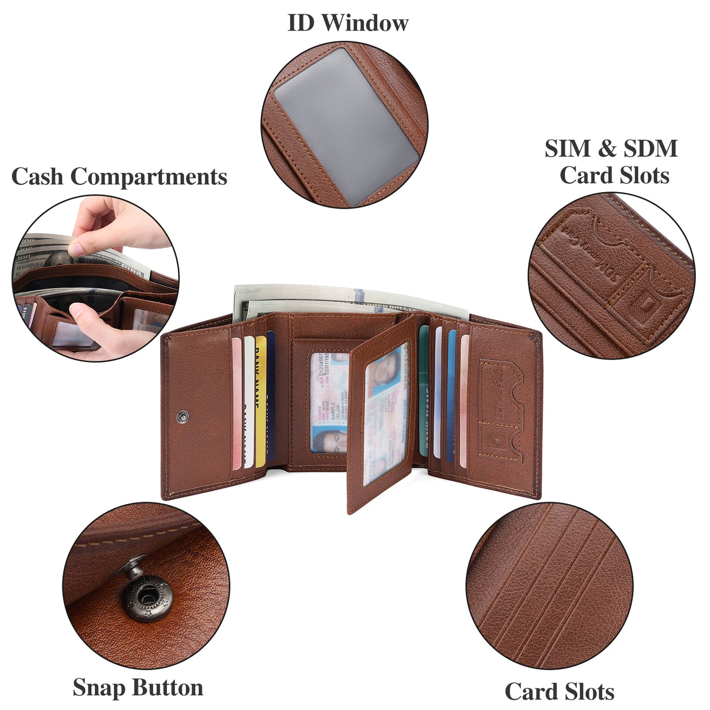 GAEKEAO Real Leather Trifold Wallet for Men with RFID Blocking Credit Card Holde Wallet 2 ID Compartment