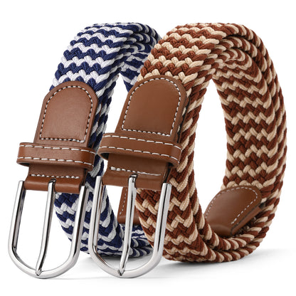 GAEKEAO Belt for Men 2 Pack Elastic Braided 1 3/8" Stretch Men Belts for Casual Pants and Jeans,Gift Box