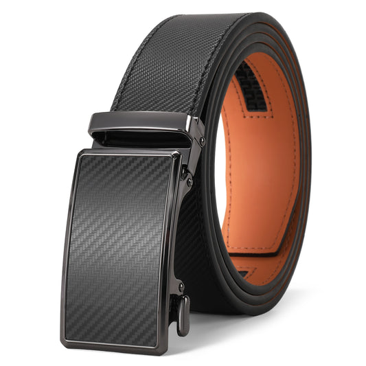 GAEKEAO Leather Ratchet Belt for Men Automatic Adjustable Click Buckle Belts for Dress Casual Trim to Fit with Gift Box