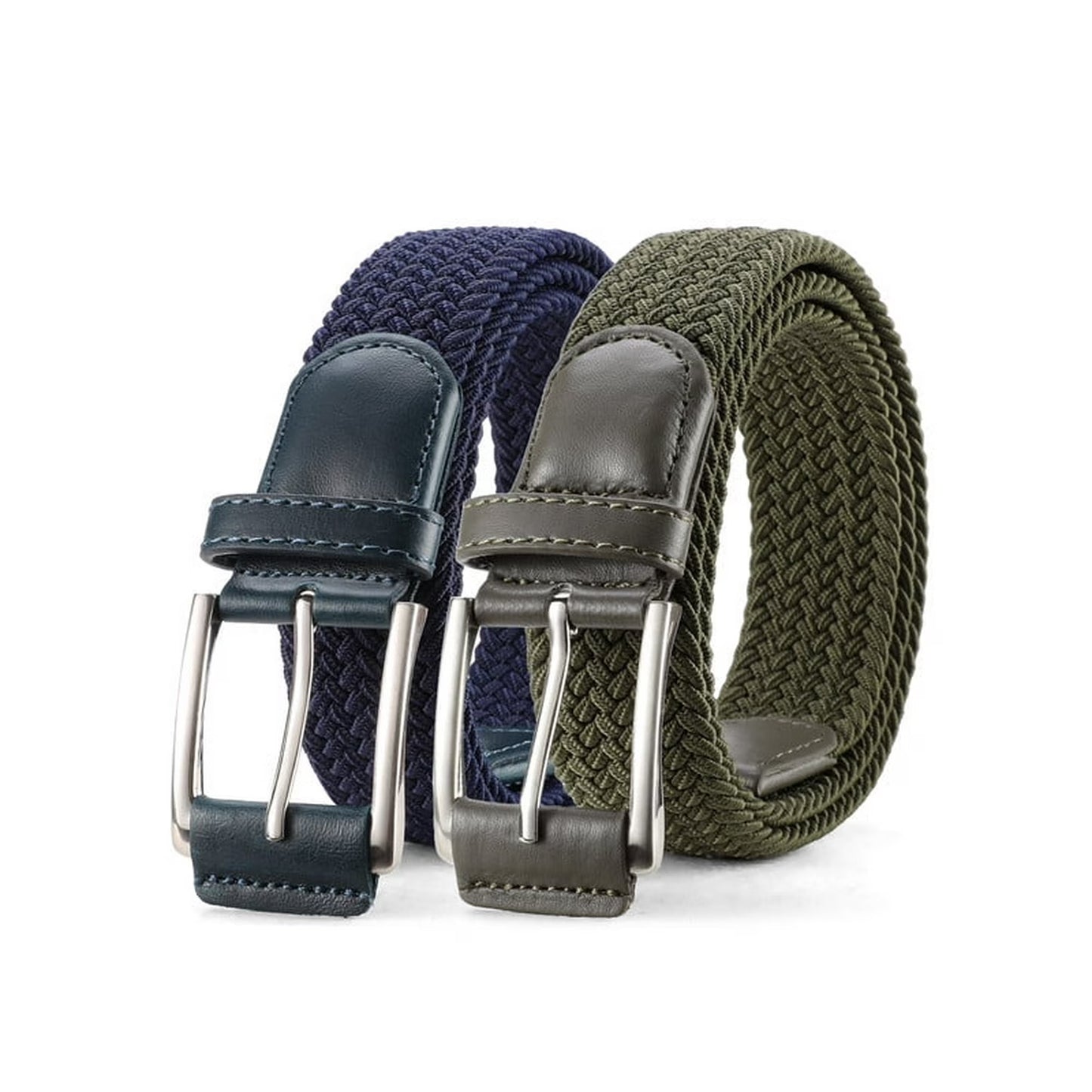 GAEKEAO Belt for Men 2 Pack Elastic Braided 1 3/8" Stretch Men Belts for Casual Pants and Jeans,Gift Box