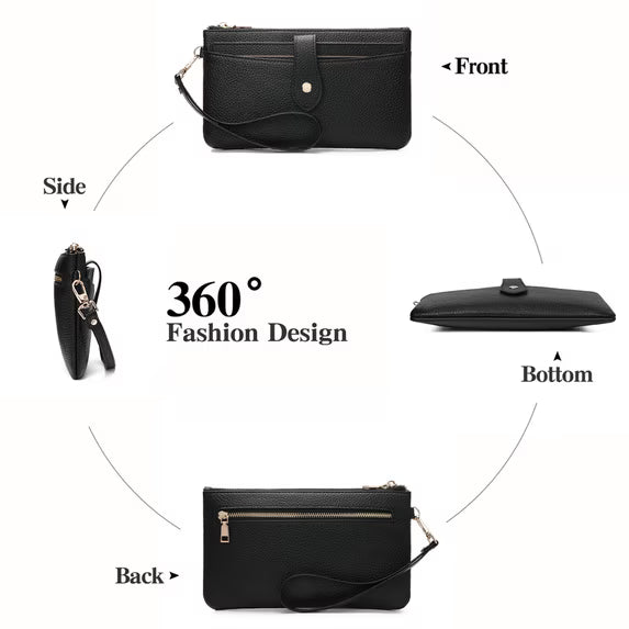 GAEKEAO Wristlet Wallets for Women Rfid Blocking Vegan Leather Card Phone Holder with 10 Card Slots 2 ID Window