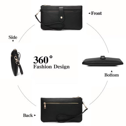 GAEKEAO Wristlet Wallets for Women Rfid Blocking Vegan Leather Card Phone Holder with 10 Card Slots 2 ID Window