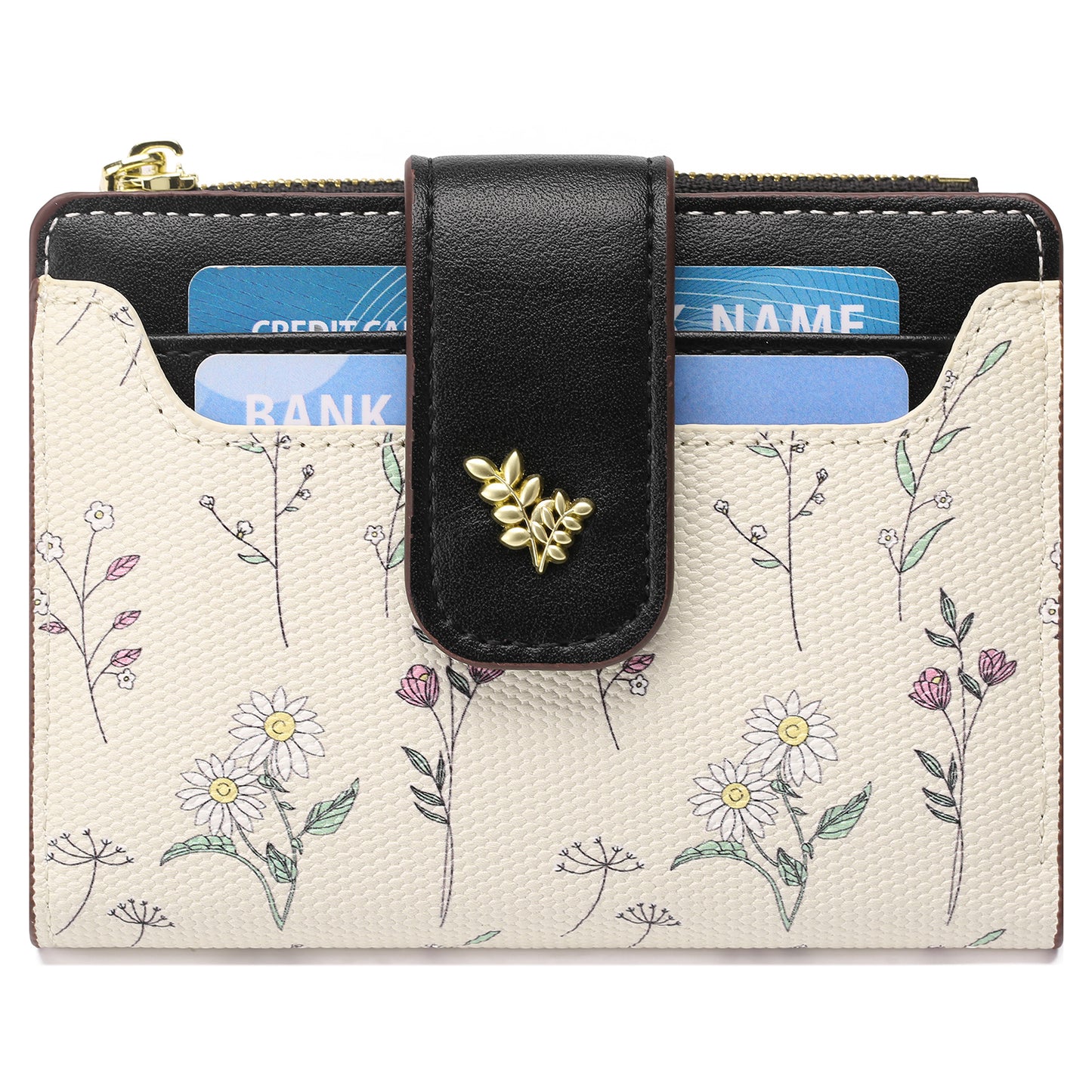 GAEKEAO Small Wallet for Women Slim Bifold Leather Credit Card Holder Purse Zipper Pocket Coin Wallets with ID Window
