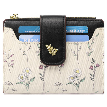 GAEKEAO Small Wallet for Women Slim Bifold Leather Credit Card Holder Purse Zipper Pocket Coin Wallets with ID Window