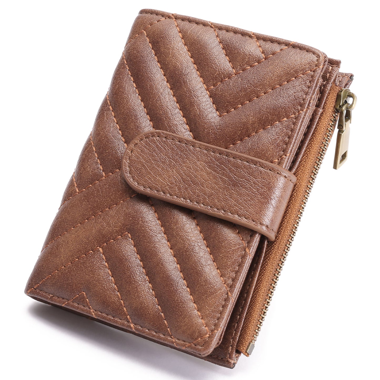 GAEKEAO Small Wallets for Women Leather RFID Blocking Bifold Zipper Pocket Wallet Card Case Purse with ID Window
