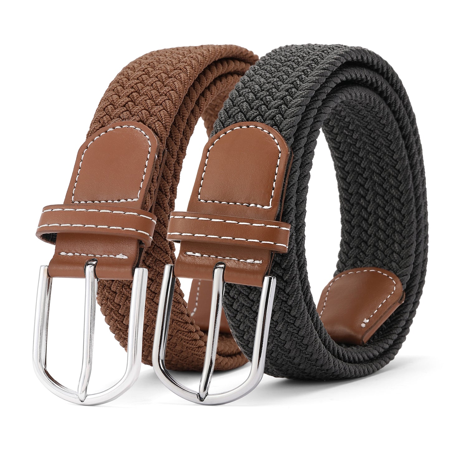 GAEKEAO Belt for Men 2 Pack Elastic Braided 1 3/8" Stretch Men Belts for Casual Pants and Jeans,Gift Box