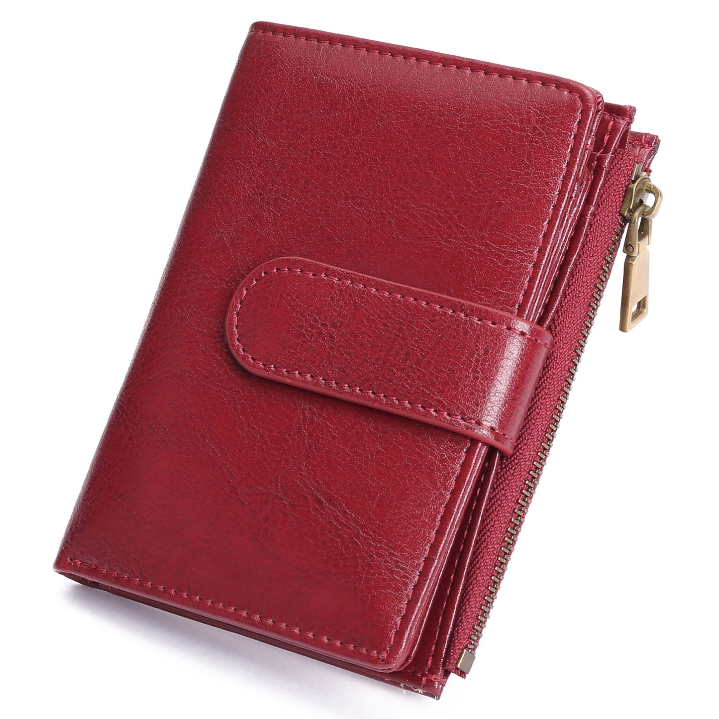 GAEKEAO Small Wallets for Women Leather RFID Blocking Bifold Zipper Pocket Wallet Card Case Purse with ID Window