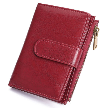 GAEKEAO Small Wallets for Women Leather RFID Blocking Bifold Zipper Pocket Wallet Card Case Purse with ID Window