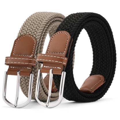 GAEKEAO Belt for Men 2 Pack Elastic Braided 1 3/8" Stretch Men Belts for Casual Pants and Jeans,Gift Box
