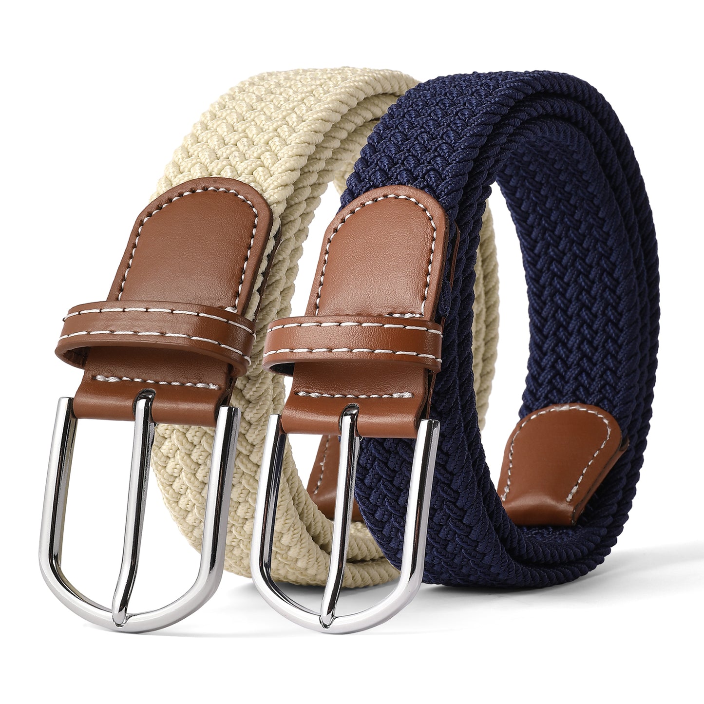 GAEKEAO Belt for Men 2 Pack Elastic Braided 1 3/8" Stretch Men Belts for Casual Pants and Jeans,Gift Box