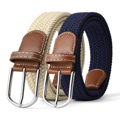 GAEKEAO Belt for Men 2 Pack Elastic Braided 1 3/8" Stretch Men Belts for Casual Pants and Jeans,Gift Box