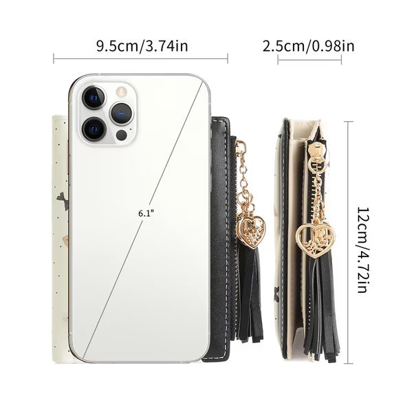 GAEKEAO Small Womens Wallet RFID Blocking Bifold Card Holder Tassel Vegan Leather Wallets Cute Pattern with Zipper Pocket