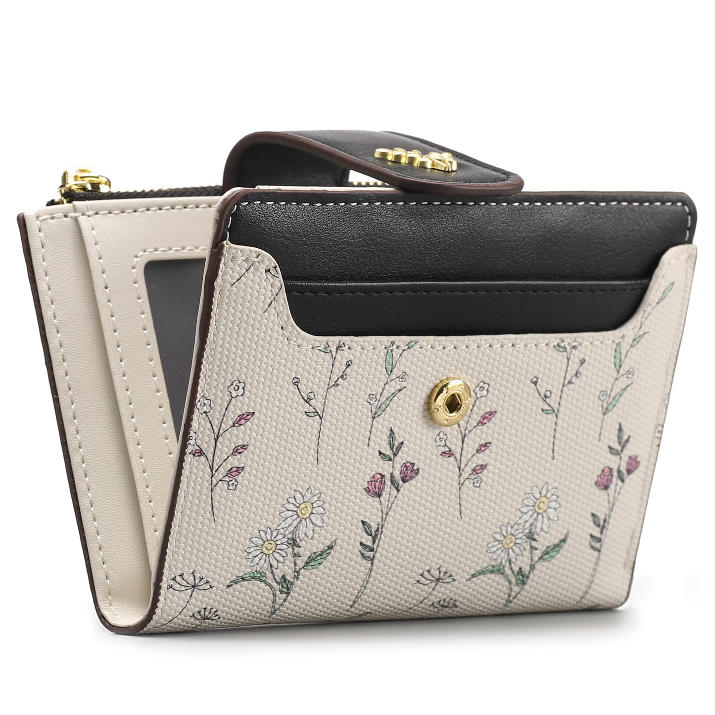 GAEKEAO Small Wallet for Women Slim Bifold Leather Credit Card Holder Purse Zipper Pocket Coin Wallets with ID Window