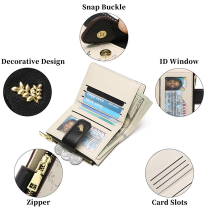 GAEKEAO Small Wallet for Women Slim Bifold Leather Credit Card Holder Purse Zipper Pocket Coin Wallets with ID Window