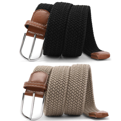 GAEKEAO Belt for Men 2 Pack Elastic Braided 1 3/8" Stretch Men Belts for Casual Pants and Jeans,Gift Box
