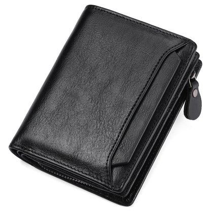 GAEKEAO Mens Wallets RFID Blocking - Genuine Leather Wallets for Men, Bifold RFID Wallet for Men with Zipper Coin Pocket, Stylish Black Wallet with 2 ID Window in Gift Box, Cartera de Hombre