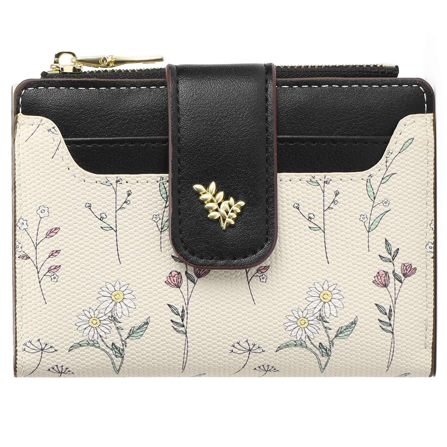 GAEKEAO Small Wallet for Women Slim Bifold Leather Credit Card Holder Purse Zipper Pocket Coin Wallets with ID Window