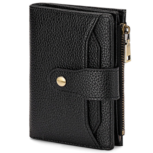 GAEKEAO Small Wallets Woman RFID Blocking Leather Bifold Card Holder Wallets with Zipper Pocket Removable ID Window