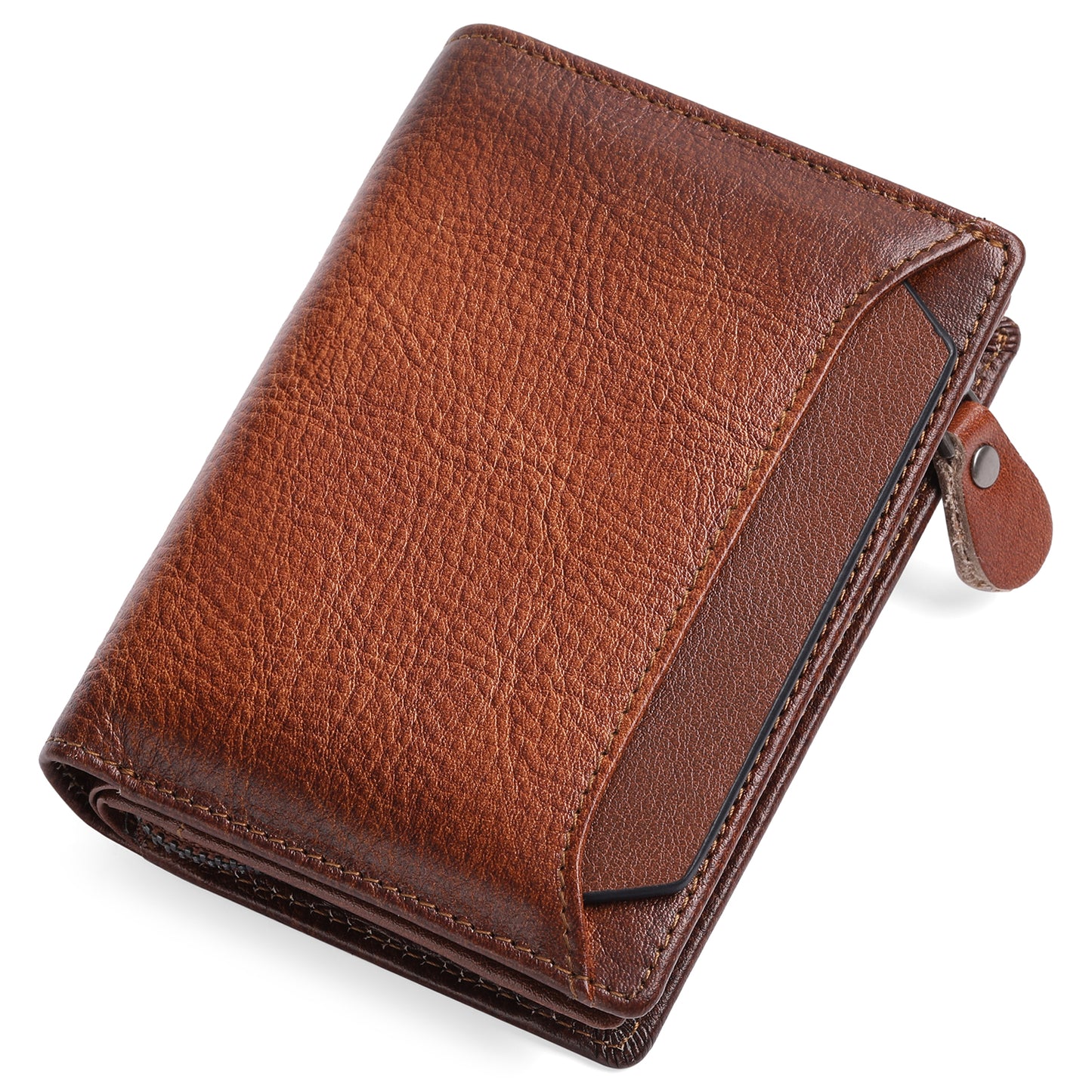 GAEKEAO Mens Wallets RFID Blocking - Genuine Leather Wallets for Men, Bifold RFID Wallet for Men with Zipper Coin Pocket, Stylish Black Wallet with 2 ID Window in Gift Box, Cartera de Hombre