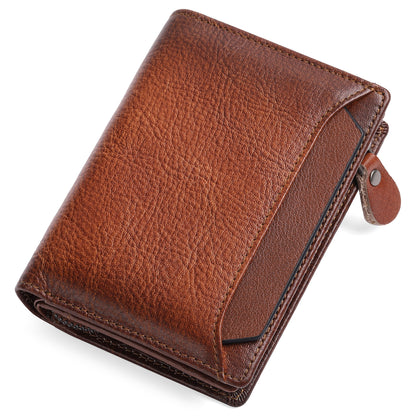GAEKEAO Mens Wallets RFID Blocking - Genuine Leather Wallets for Men, Bifold RFID Wallet for Men with Zipper Coin Pocket, Stylish Black Wallet with 2 ID Window in Gift Box, Cartera de Hombre