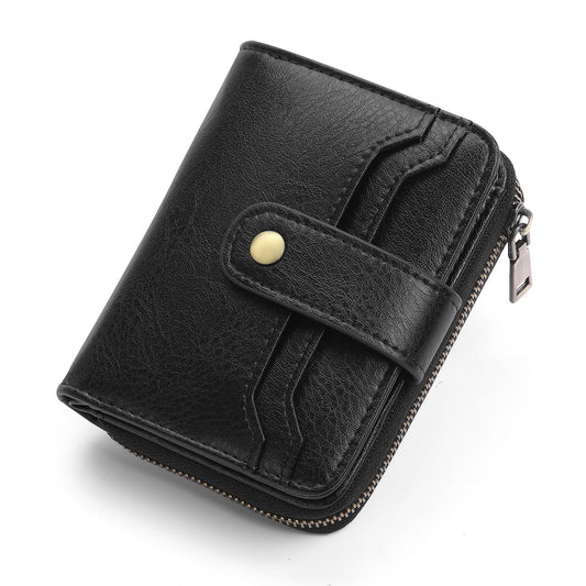 GAEKEAO Small Leather Wallet for Women RFID Blocking Bifold Zipper Pocket Credit Card Holder with ID Window