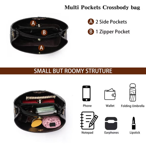 GAEKEAO Crossbody Purses for Women Vegan Leather Bucket Bags Trendy Ladies Handbag Shoulder Purse Multi Pockets