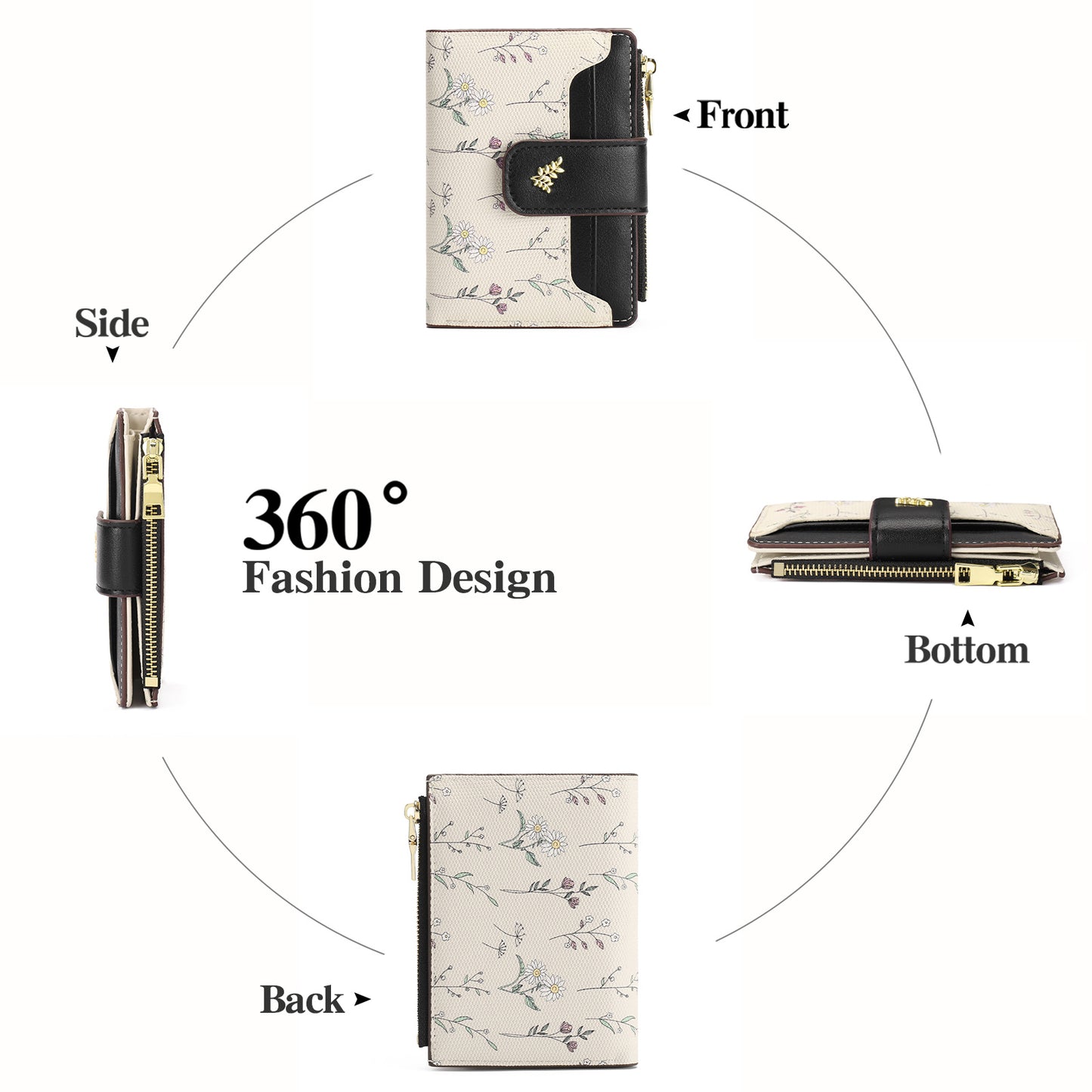 GAEKEAO Small Wallet for Women Slim Bifold Leather Credit Card Holder Purse Zipper Pocket Coin Wallets with ID Window