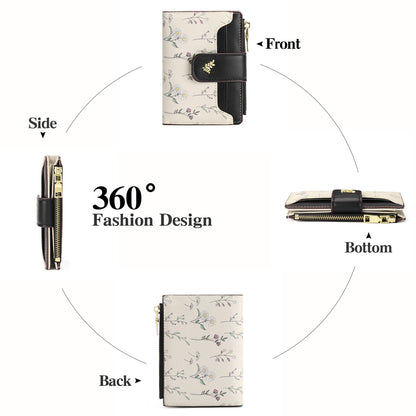 GAEKEAO Small Wallet for Women Slim Bifold Leather Credit Card Holder Purse Zipper Pocket Coin Wallets with ID Window