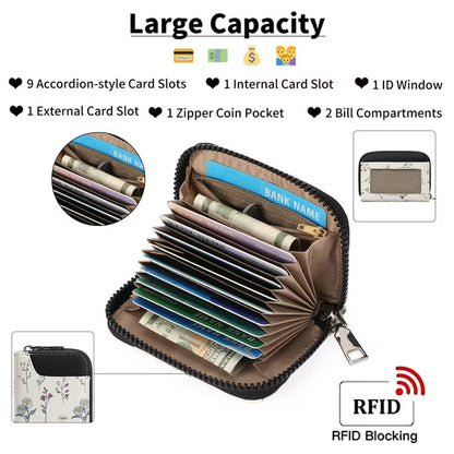 GAEKEAO Credit Card Holder RFID Blocking Small Wallet for Women Vegan Leather Zipper Accordion Card Case with ID Window
