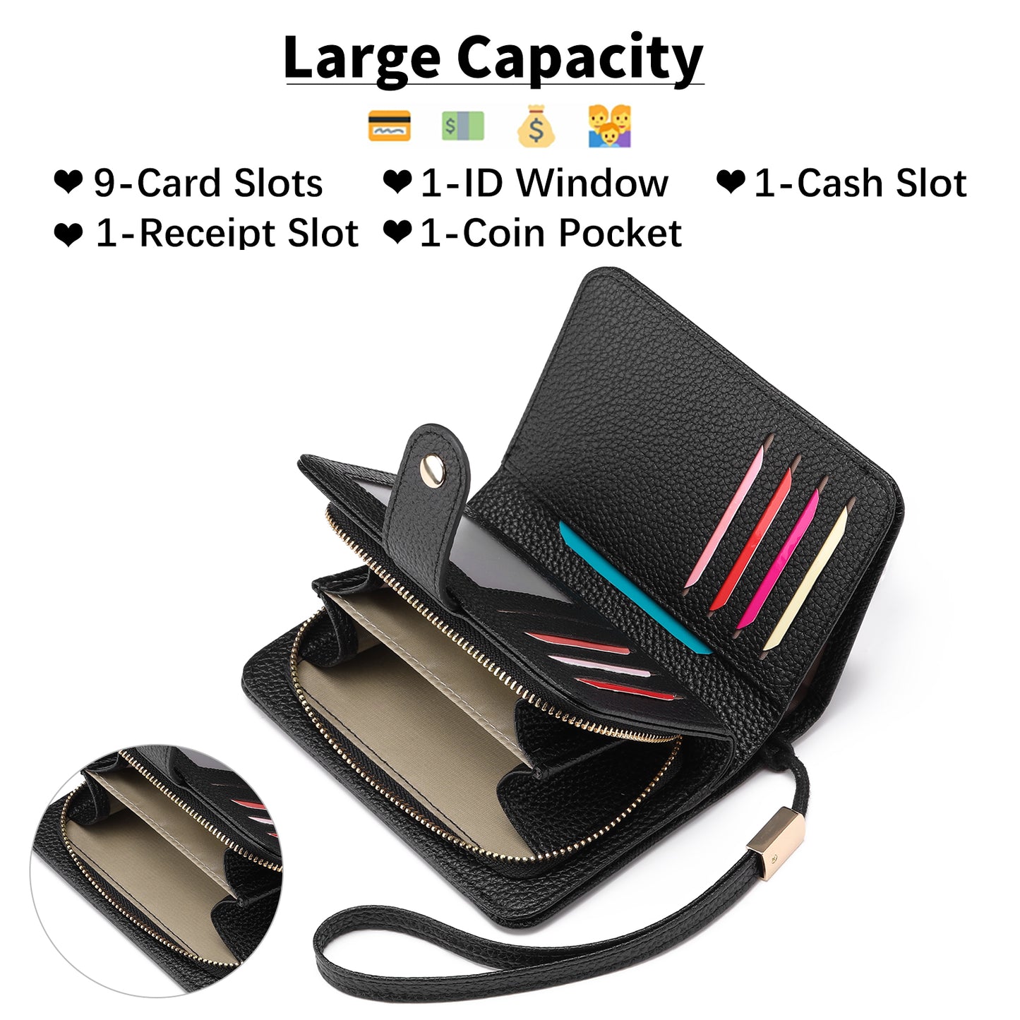 GAEKEAO Wallet for Women Ladies Bifold Leather RFID-Blocking Wristlet Purse Wallet Credit Card Holder with ID Window