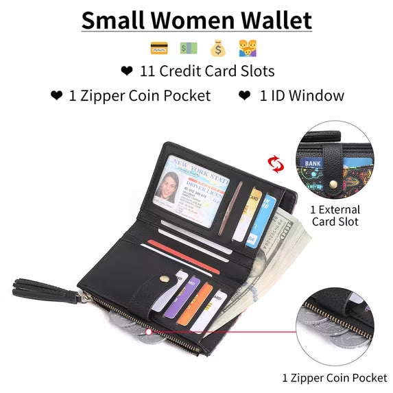 GAEKEAO Medium Size Wallet for Women RFID Blocking Bifold Card Holder Slim Womens Wallet with ID Window and Zipper Coin Pocket