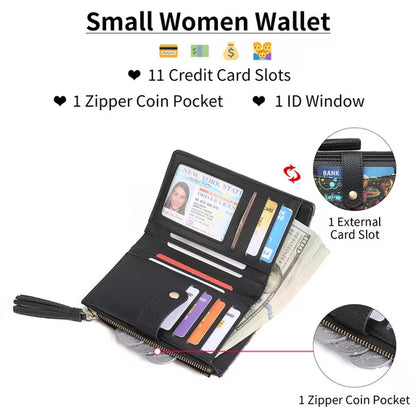 GAEKEAO Medium Size Wallet for Women RFID Blocking Bifold Card Holder Slim Womens Wallet with ID Window and Zipper Coin Pocket