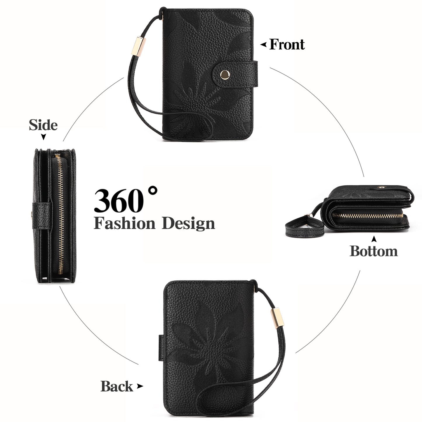 GAEKEAO Wallet for Women Ladies Bifold Leather RFID-Blocking Wristlet Purse Wallet Credit Card Holder with ID Window