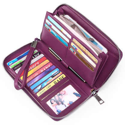 GAEKEAO Womens Wallet RFID Blocking Leather Zip Around Wallet Large Capacity Long Purse Credit Card Clutch Wristlet