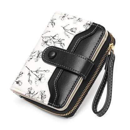 GAEKEAO Small Wallet for Women Slim Bifold Leather Credit Card Holder Purse Zipper Pocket Coin Wallets with ID Window