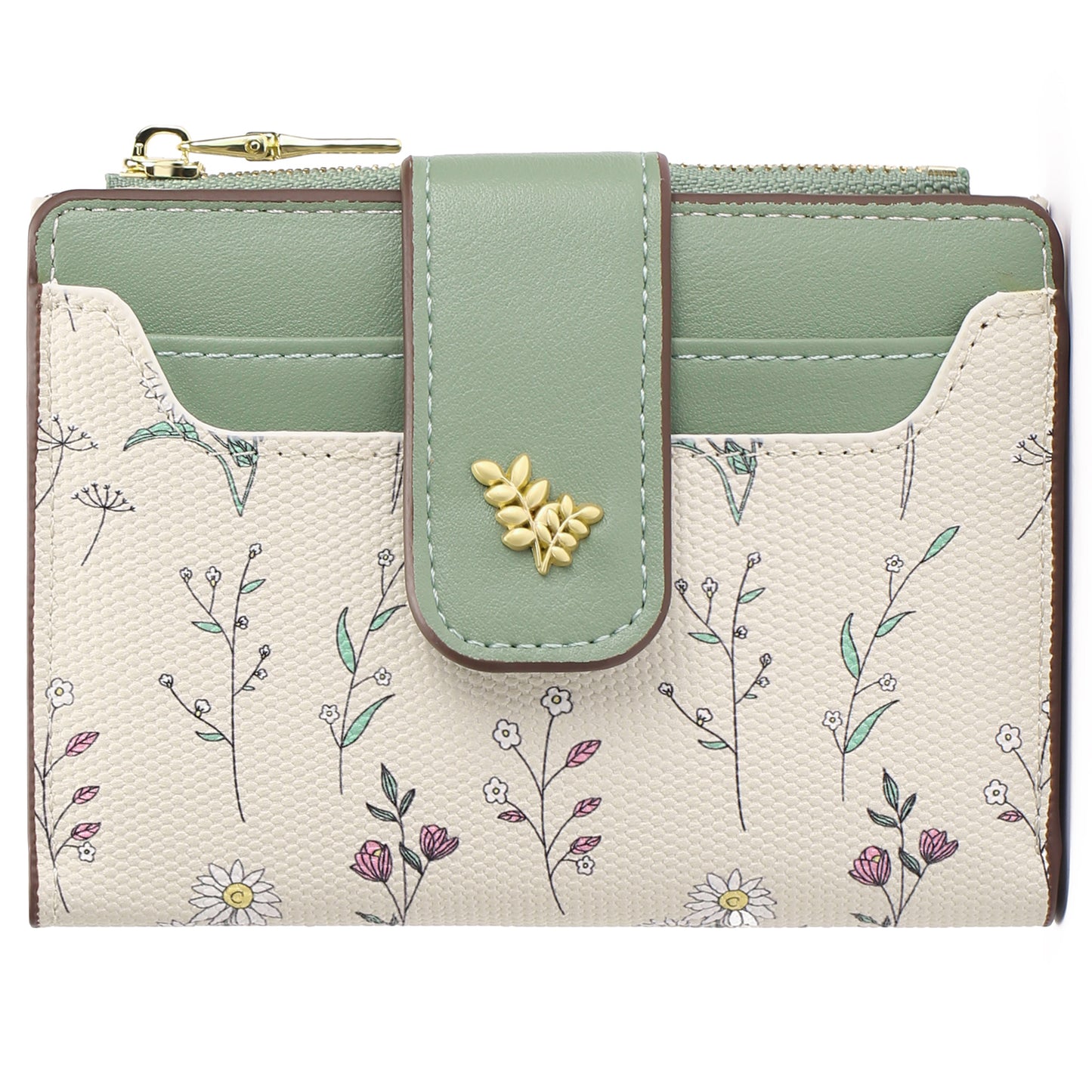 GAEKEAO Small Wallet for Women Slim Bifold Leather Credit Card Holder Purse Zipper Pocket Coin Wallets with ID Window