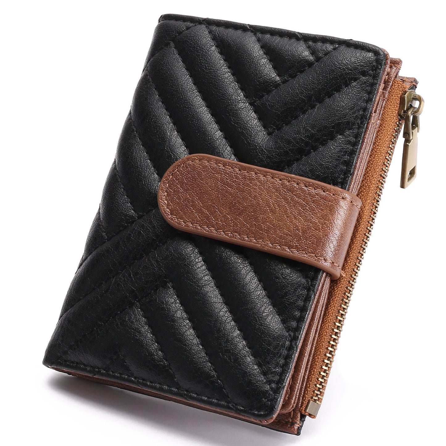 GAEKEAO Small Wallets for Women Leather RFID Blocking Bifold Zipper Pocket Wallet Card Case Purse with ID Window