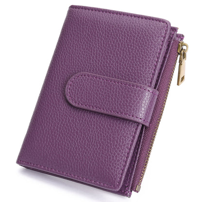 GAEKEAO Small Wallets for Women Leather RFID Blocking Bifold Zipper Pocket Wallet Card Case Purse with ID Window