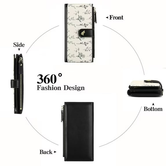 GAEKEAO Womens Wallet RFID Blocking Trifold Large Capacity Ladies Wallets Leather Floral Card Holder Multi Card Organizer
