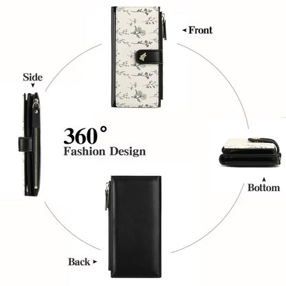 GAEKEAO Womens Wallet RFID Blocking Trifold Large Capacity Ladies Wallets Leather Floral Card Holder Multi Card Organizer